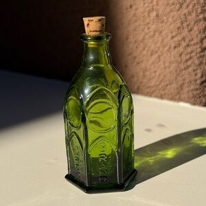 Vintage Wheaton Church Brand Ink Green Glass Bottle Bottle with Cork, 3 1/4”
